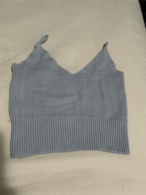 Brandy Melville Light Blue Ribbed V-Neck Cropped Tank